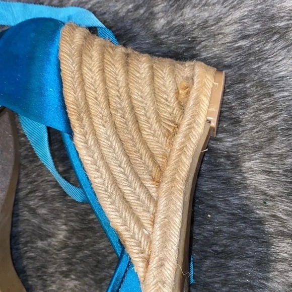 Nine blue satin espredrille tie wedges size 9 - Picture 10 of 17